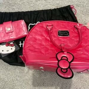 Hello Kitty Pink Embossed Handbag and Wallet Set